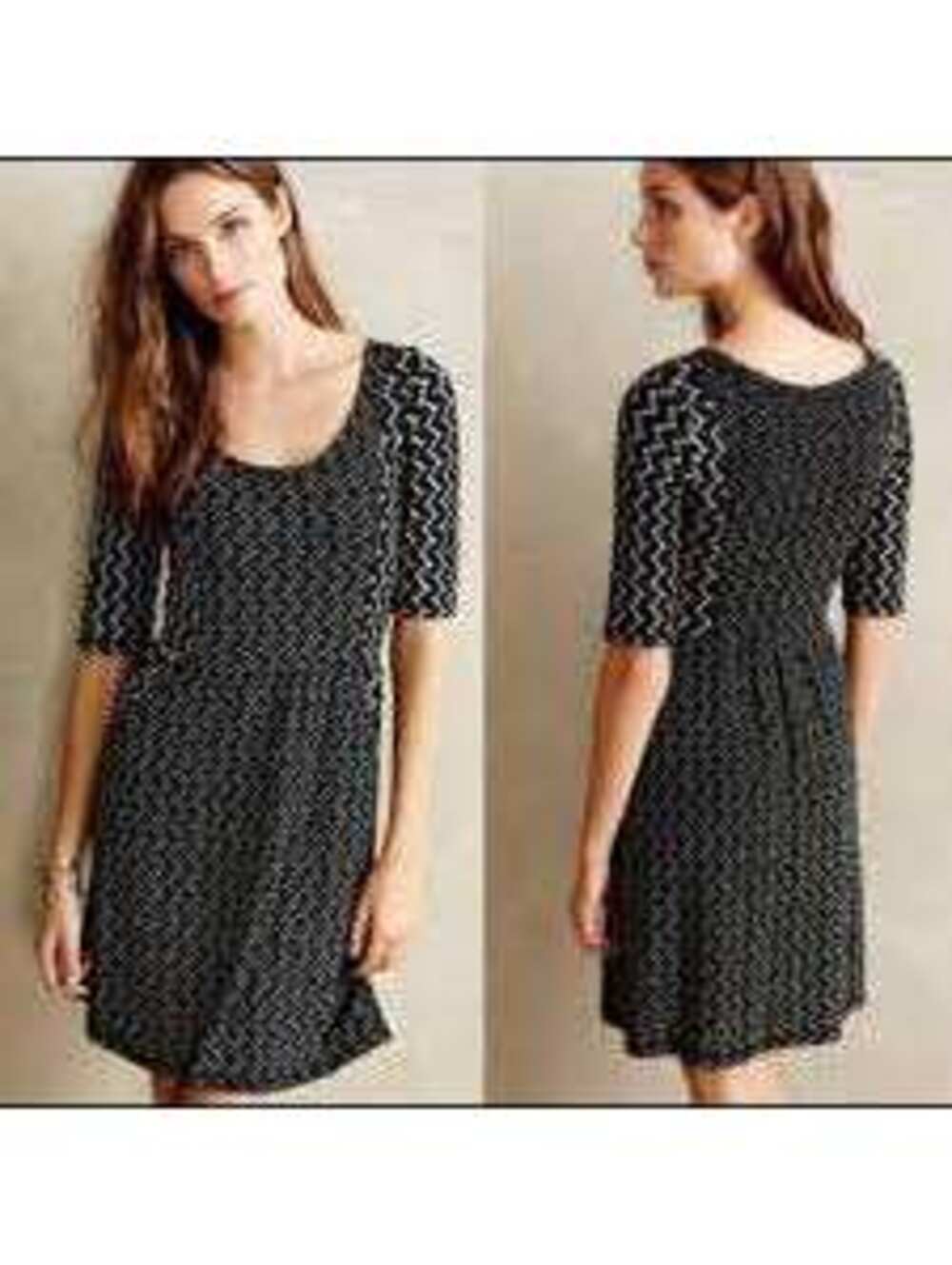Anthropologie Saturday Sunday EUC Women's Black White Chevron Textured Dress M